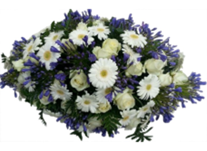 Langwerpige Rouwdecoratie Blauw/Wit